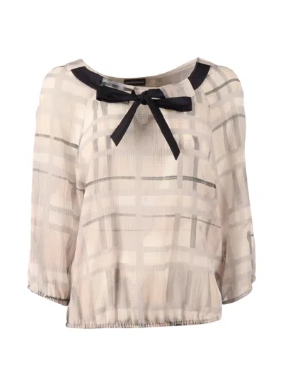 Emporio Armani Semi Sheer Ribbon Tie Blouse In Multi