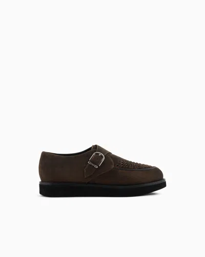 Emporio Armani New York Capsule Collection Monkstraps In Dappled Crust Leather In Brown