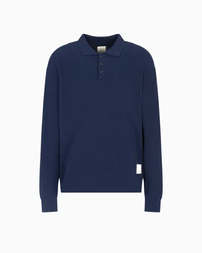 Emporio Armani New York Capsule Collection Rib-knit Polo Shirt In Blue