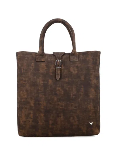 Emporio Armani New York Dappled Leather Tote Bag In Brown
