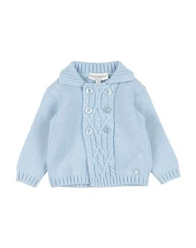 Emporio Armani Babies'  Newborn Boy Cardigan Sky Blue Size 3 Cotton, Virgin Wool
