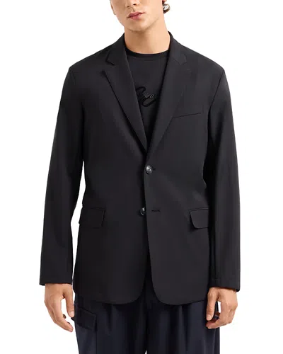 Emporio Armani Notch Lapel Blazer In Solid Black