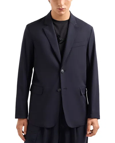 Emporio Armani Notch Lapel Blazer In Solid Blue