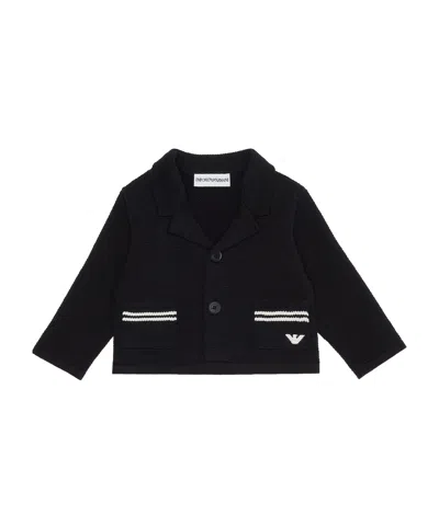 Emporio Armani Notched-lapels Waffle-knit Cardigan In Black