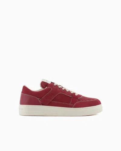Emporio Armani Nubuck And Vachetta Sneakers In Red