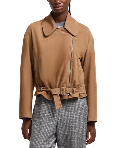 Emporio Armani Nubuck Leather Biker Jacket In Brown