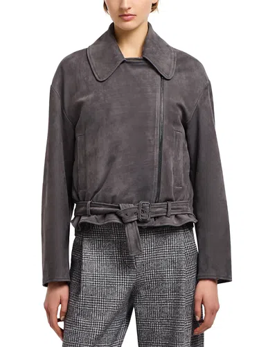 Emporio Armani Nubuck Leather Biker Jacket In Gray