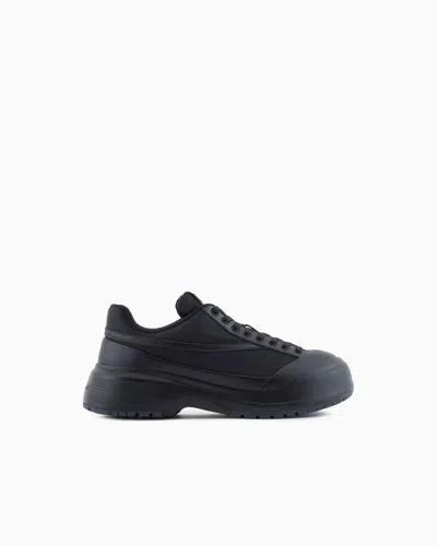 Emporio Armani Nylon And Leather Sneakers In Black