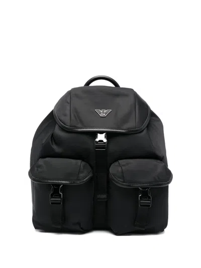 Emporio Armani Nylon Backpack In Black