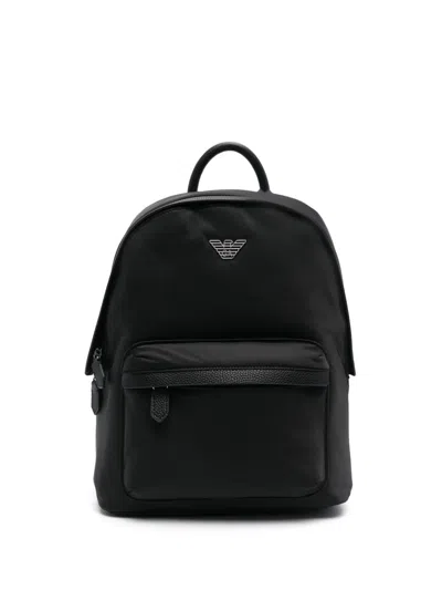 Emporio Armani Travel Essential Recycled Nylon Backpack In Black