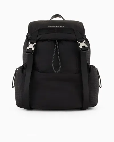 EMPORIO ARMANI NYLON BACKPACK WITH ALL-OVER, JACQUARD LOGO LETTERING