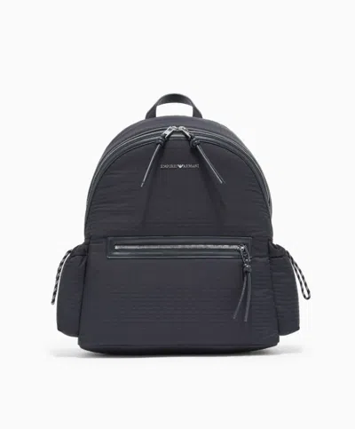 Emporio Armani Nylon Backpack With Monogram Lettering In Black