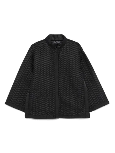 Emporio Armani Reversible Lightweight Quilted Nylon Puffer Jacket With Bell Sleeves In Black