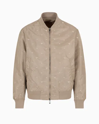 Emporio Armani Nylon Blouson With All-over Micro Eagle Embroidery In Beige