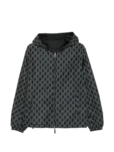 Emporio Armani Hooded Nylon Bomber Jacket Elasticated Hem In Black