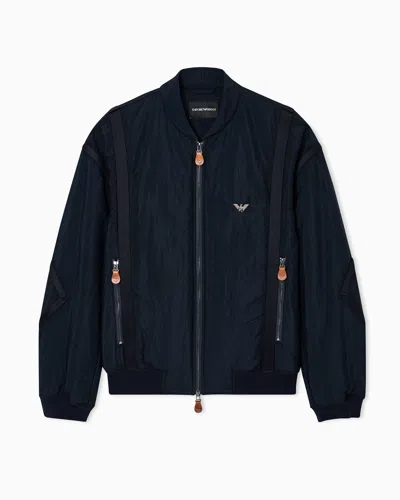 Emporio Armani Blouson Passementerie Tape Bomber Jacket In Blue