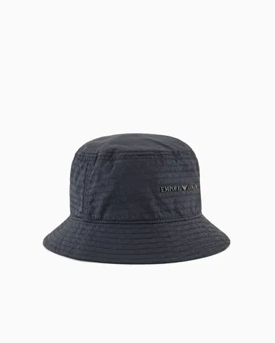 Emporio Armani Kids' Nylon Cloche Hat With All-over Lettering In Blue