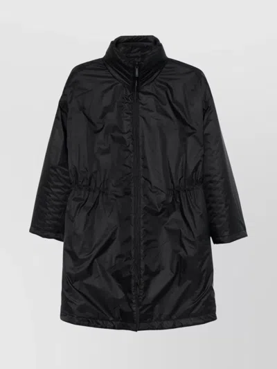 Emporio Armani Nylon Coat With Adjustable Waist And Concealed Hood In Black
