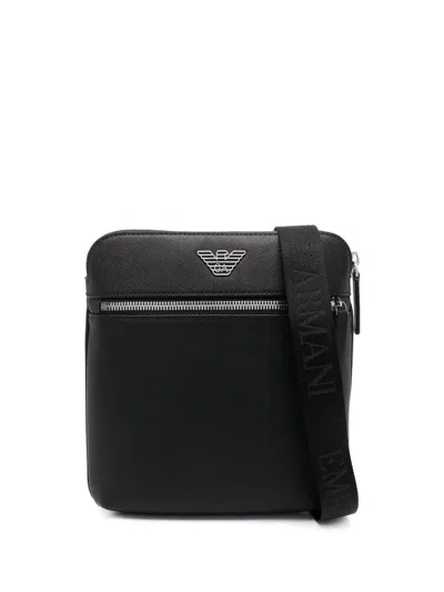 Emporio Armani Compact Faux Leather Messenger Bag In Black