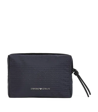 Emporio Armani Nylon Jacquard Pouch In Blue