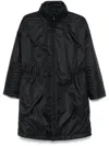 Emporio Armani Nylon Coat With Adjustable Waist And Concealed Hood In Black