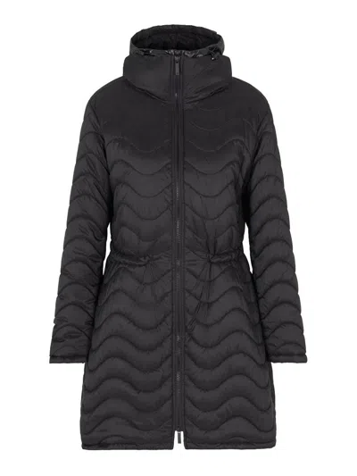 Emporio Armani Nylon Midi Down Jacket In Black