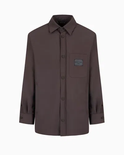 Emporio Armani Nylon Shirt Jacket With Patch Pocket And Logo Patch In Grey