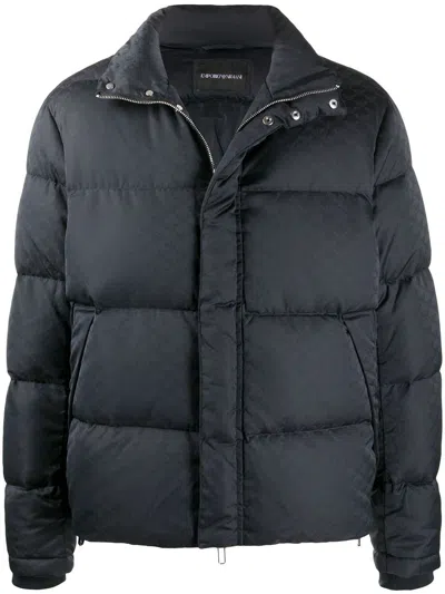 Emporio Armani Nylon Short Down Jacket In Blue