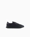 Emporio Armani Nylon Sneakers With Leather Details In Black