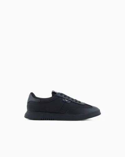 Emporio Armani Nylon Sneakers With Leather Details In Black