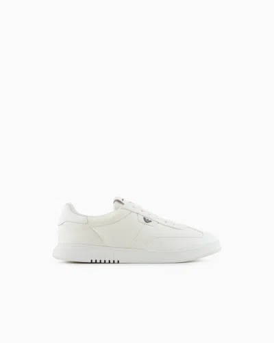 Emporio Armani Nylon Sneakers With Leather Details In White