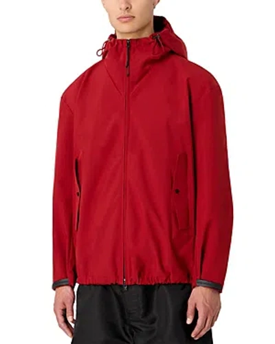 Emporio Armani Nylon Stretch Water Repellent Full Zip Hooded Jacket In Soild Medium