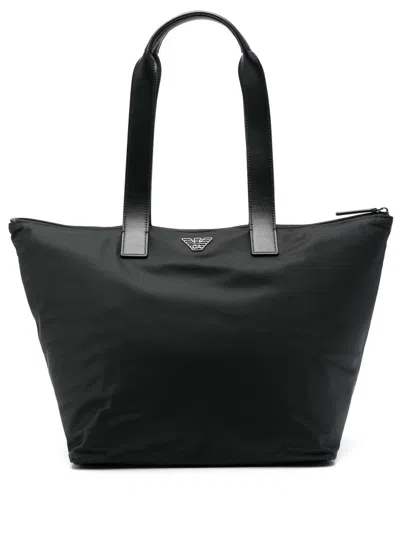 Emporio Armani Nylon Tote Bag In Black