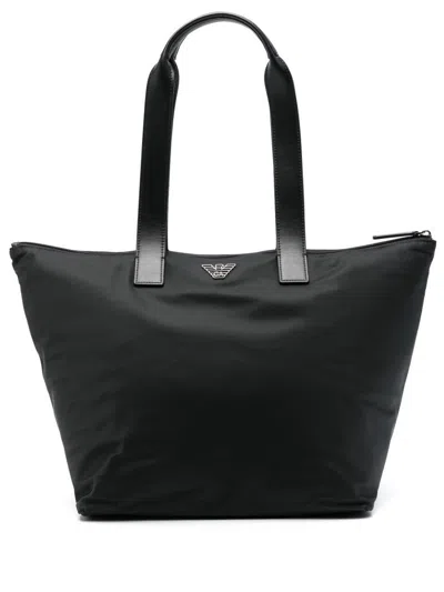 Emporio Armani Nylon Tote Bag In Black