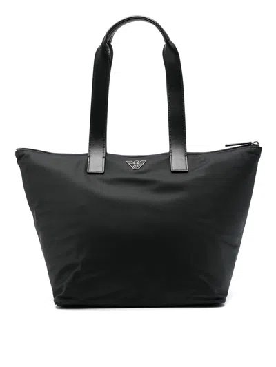 Emporio Armani Nylon Tote Bag In Black