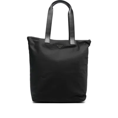 Emporio Armani Nylon Tote Bag In Black