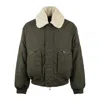 Emporio Armani Nylon Twill Bomber Jacket With Shearling Effect Collar In Green