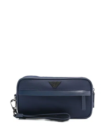 Emporio Armani Nylon Washbag In Blue