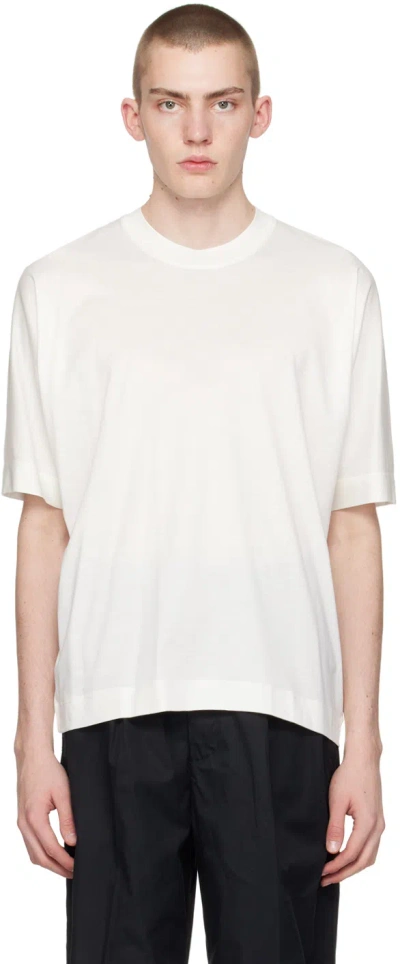 Emporio Armani Off-white Embroidered T-shirt In Neutrals