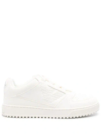 EMPORIO ARMANI OFF-WHITE LOGO-EMBOSSED SNEAKERS FOR MEN AND WOMEN