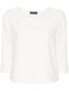 EMPORIO ARMANI OFF-WHITE SCOOP NECK THREE-QUARTER LENGTH SLEEVES TOP FOR WOMEN SS24