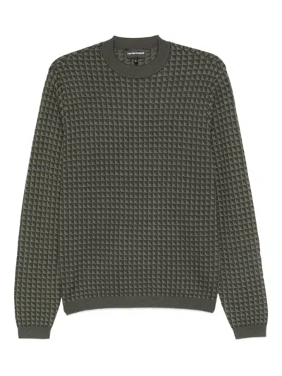 EMPORIO ARMANI OLIVE CREWNECK PRINTED SWEATER