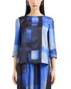 Emporio Armani Colour-block-print Keyhole Blouse In Blue