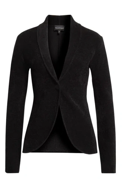 Emporio Armani One-button Chenille Jacket In Solid Black