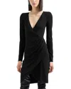 Emporio Armani Long Sleeve Pleated Jersey Dress In Black
