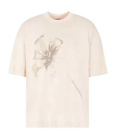 Emporio Armani Asv Lyocell Blend Jersey Oversized T-shirt With Lily Print In Beige