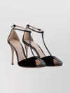 Emporio Armani Velvet And Patent-leather T-bar Heeled Sandals In Black