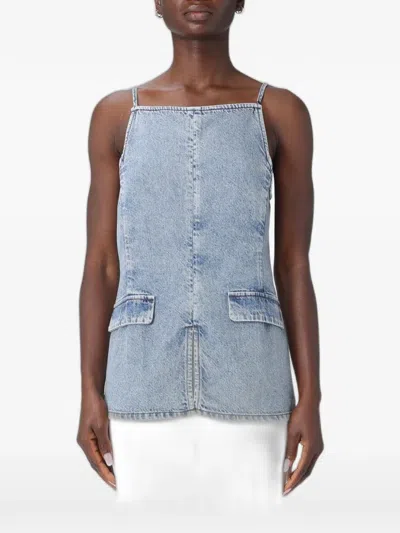 Emporio Armani Open-back Denim Top In Blue
