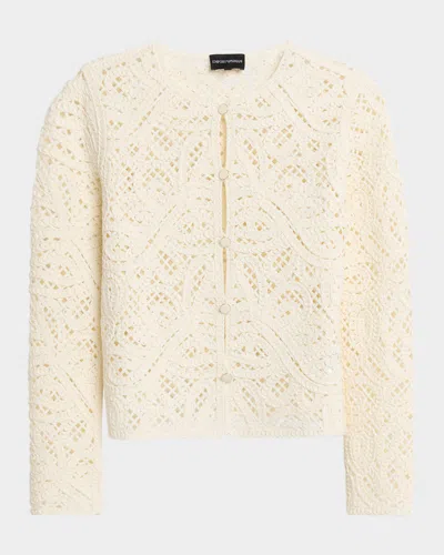 Emporio Armani Open-stitch Knit Cardigan In Neutral