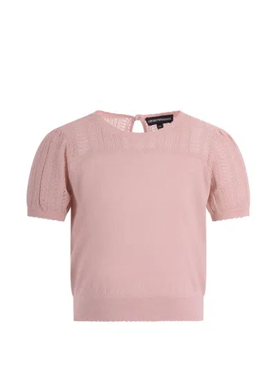 Emporio Armani Kids' Openwork Puff-sleeve T-shirt In Pink